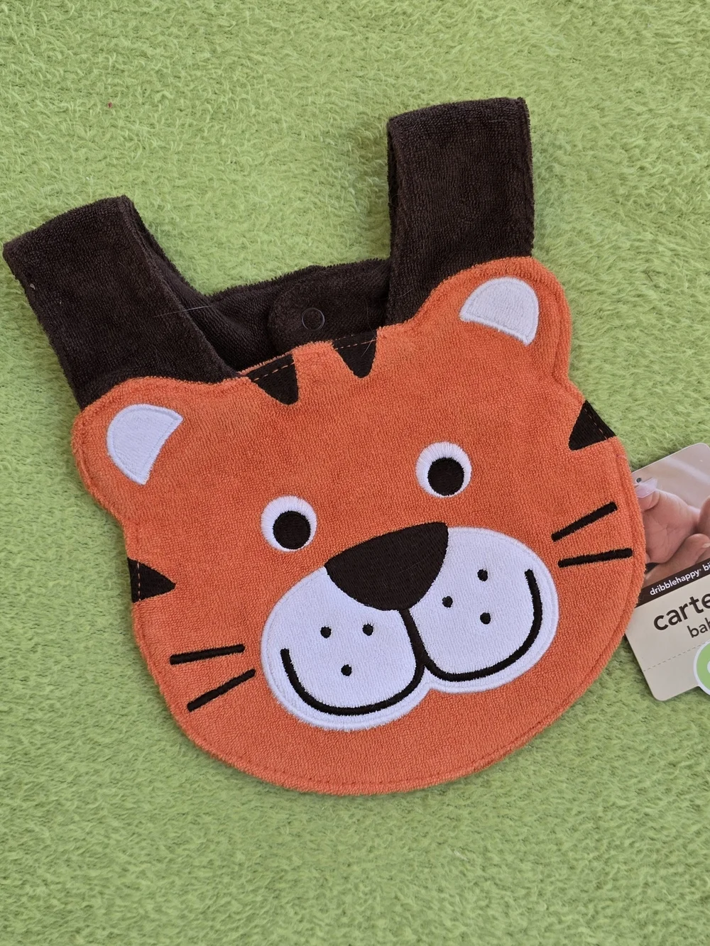 NWT  NEWBORN + UP TIGER FACE BIB CARTERS - Baby BOYS  Orange + Brown TERRY (Q14)